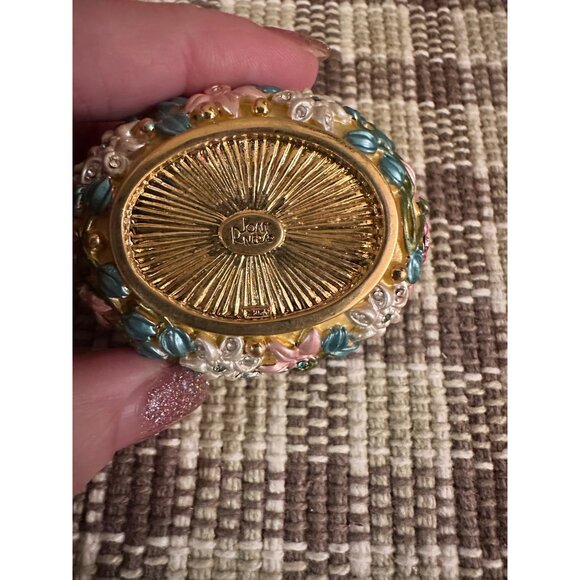 Joan Rivers Floral Pink Enamel Trinket Box Rhinestones Gold-Tone Victorian Style - Picture 5 of 10